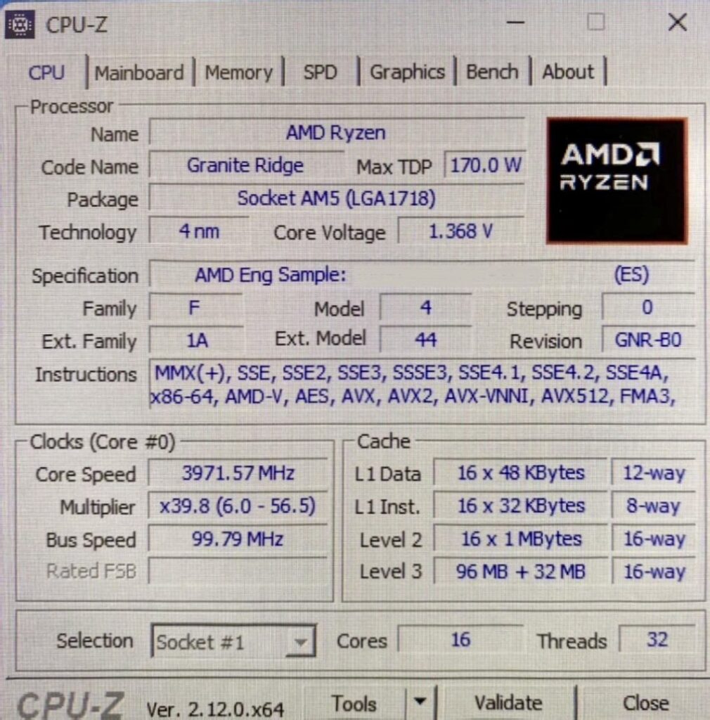 Ryzen 9950X3D CPU Z