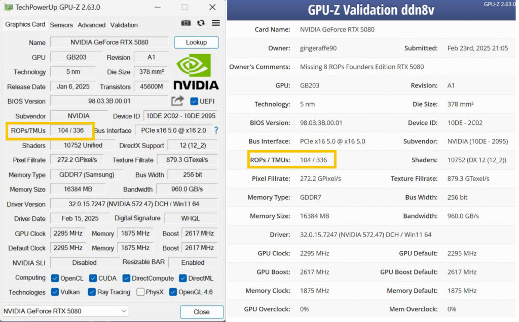 NVIDIA RTX 5080 brakujące ROP