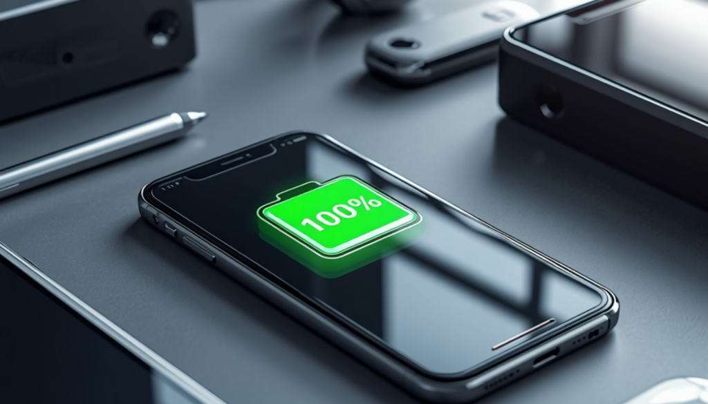 iPhone po wymianie baterii z zieloną ikoną pełnego naładowania na ekranie